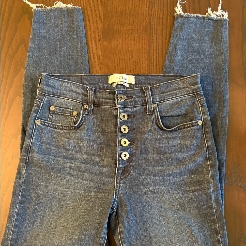 Pistola Indigo High-Rise Button-Fly Skinny Jeans